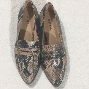 JustFab Women's Snakeskin Loafers - Blue and Brown